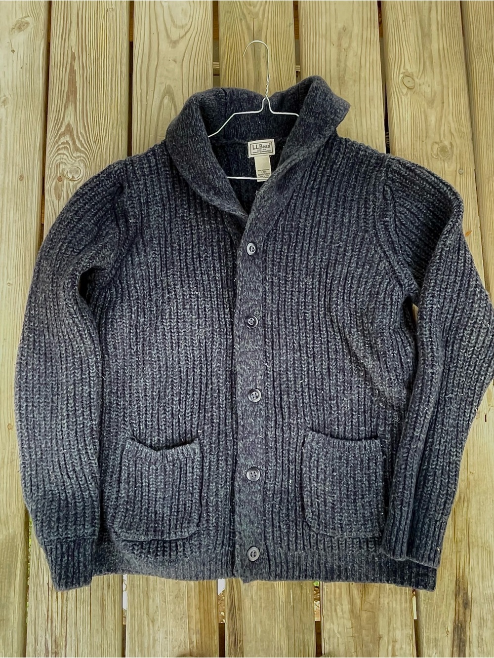 LL Bean Sweater Men’s Large Gray Classic Ragg Lambs Wool Cardigan Button Front
